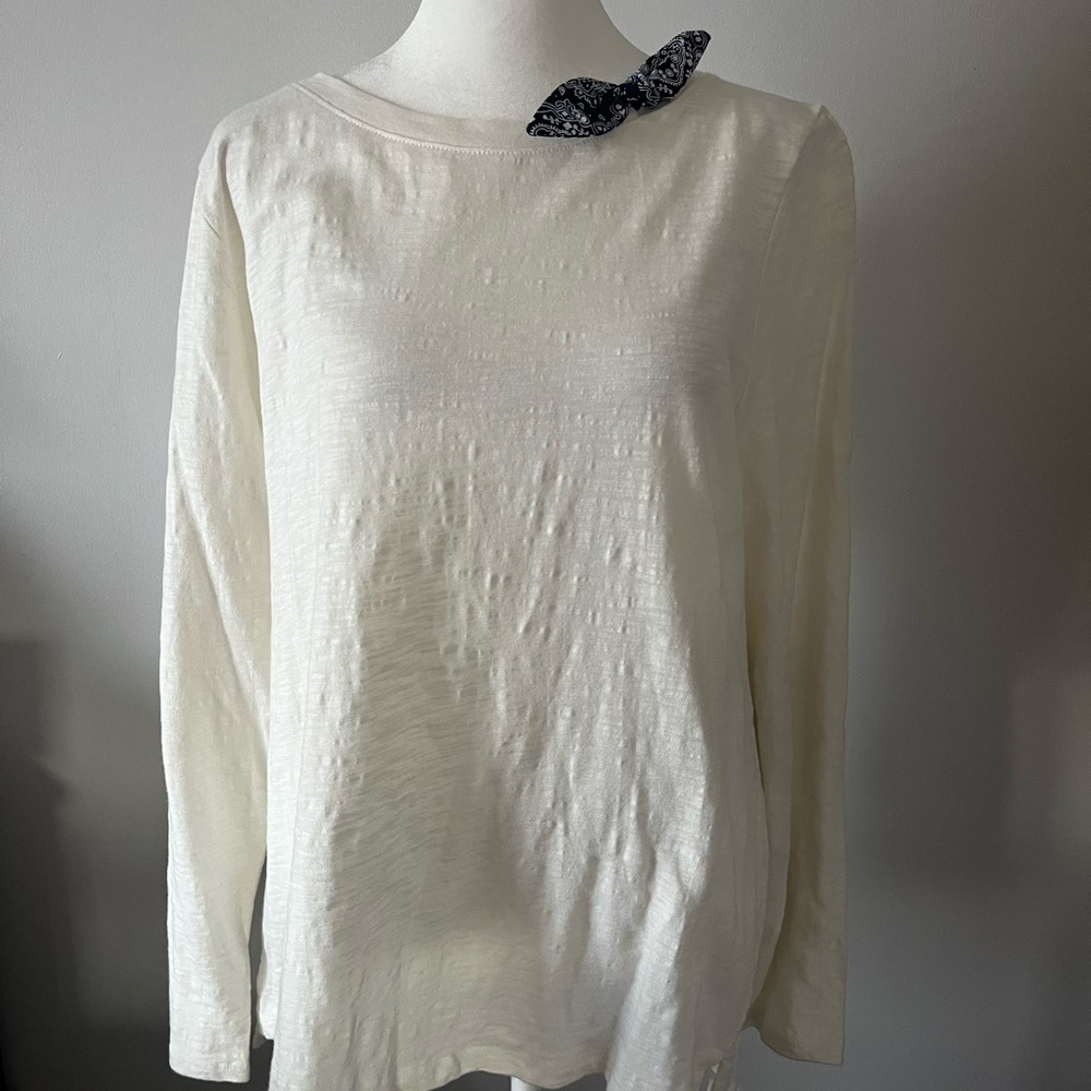 NWT Talbots Cream Long Sleeve Tee with Bandana Embellished Neckline